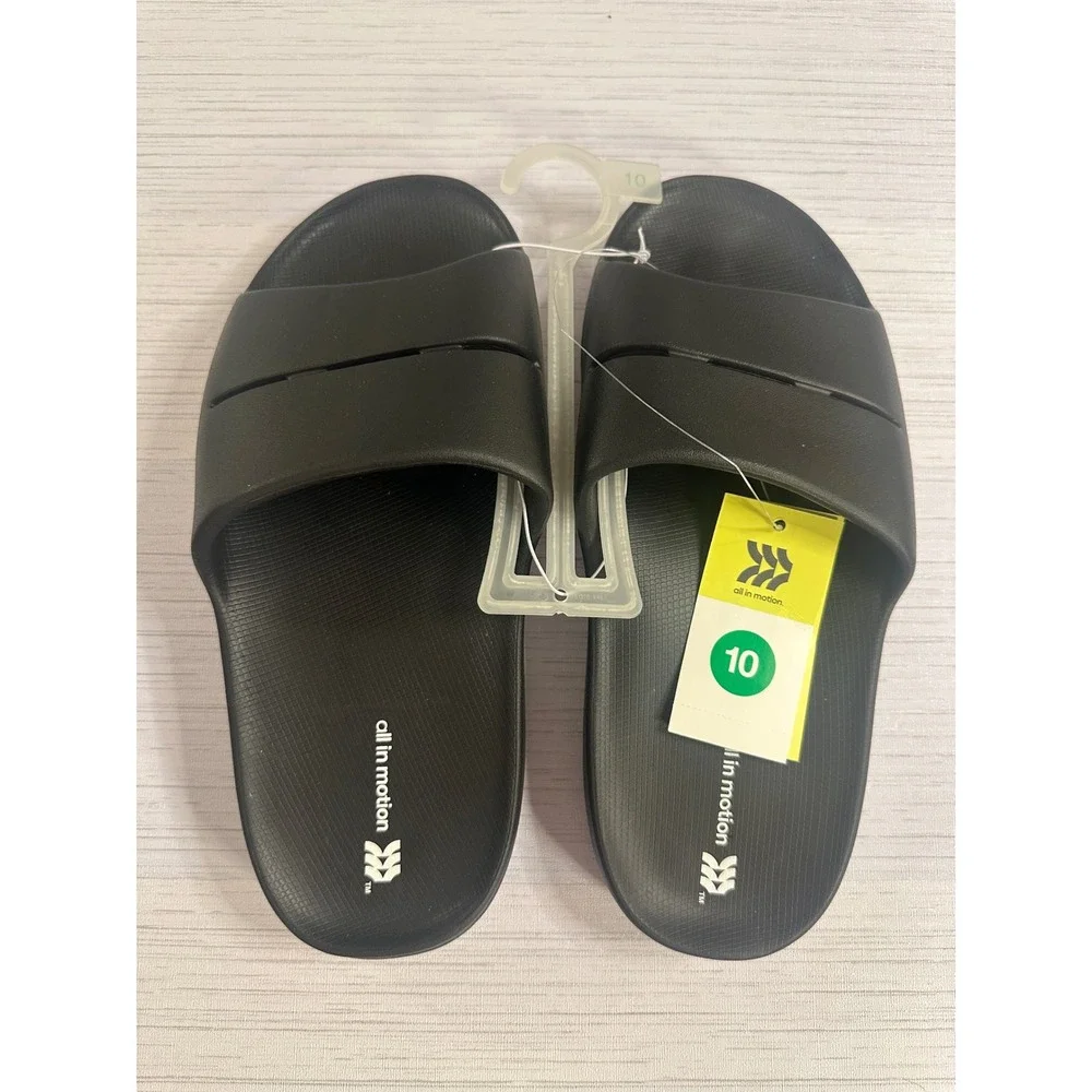 All in Motion Mens Arch Support Slide Sandals Black Size 10 AC358 Arch NEW